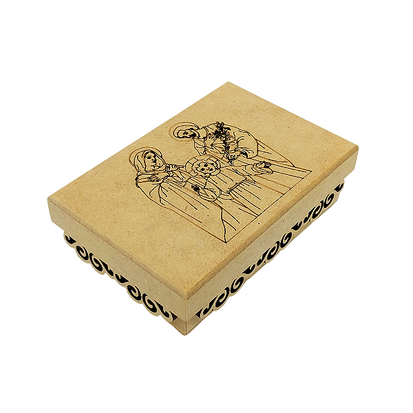 Caixa com desenho da Sagrada Familia - em MDF - 11x3,5 cm - O Pacote com 3 Peças - Cód.: 9740