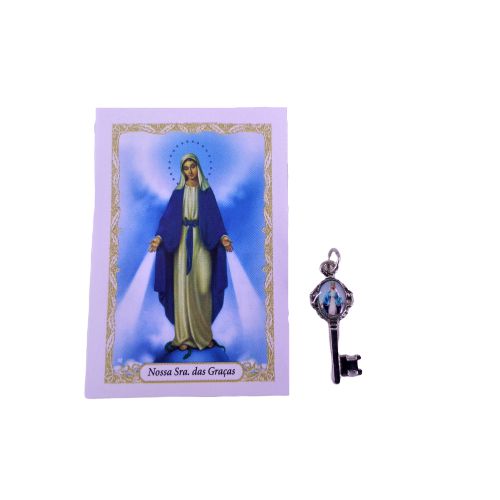 Folheto com Oração e Pingente Chave - Nossa Senhora das Graças - A Dúzia - Cód. 8111