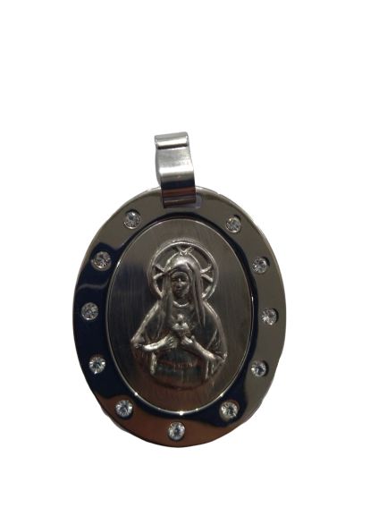 Medalha em Aço Inox, Sagrado Coração de Maria com strass - O pacote com 3 peças - Cód.: 1830