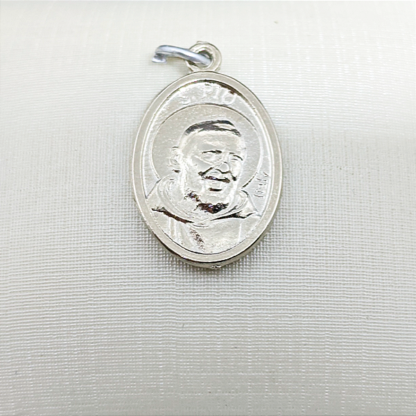 Pingente Medalha Banho Níquel Padre Pio - Pacote com 12 peças - Cód.: 3694