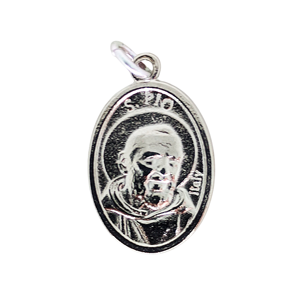 Pingente Medalha Banho Níquel Padre Pio - Pacote com 12 peças - Cód.: 3694