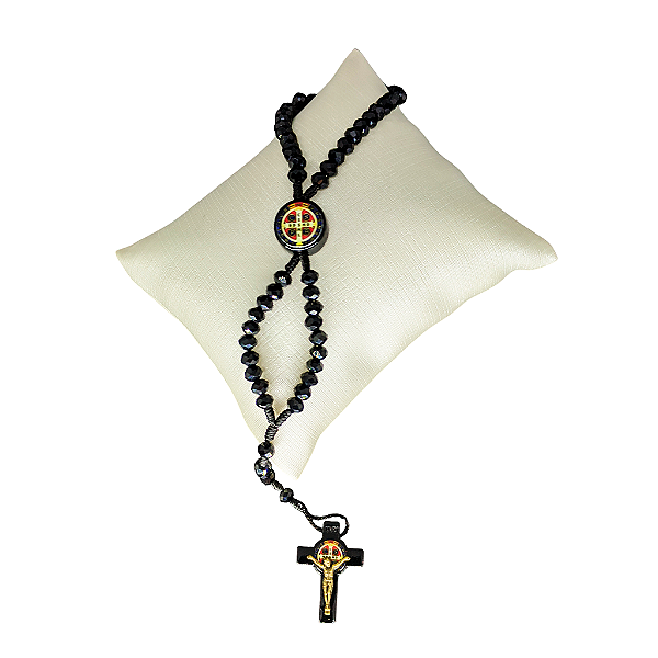 Terço Pulseira Acrílico de São Bento - Preto - O Pacote com 6 peças - Cód.: 8971