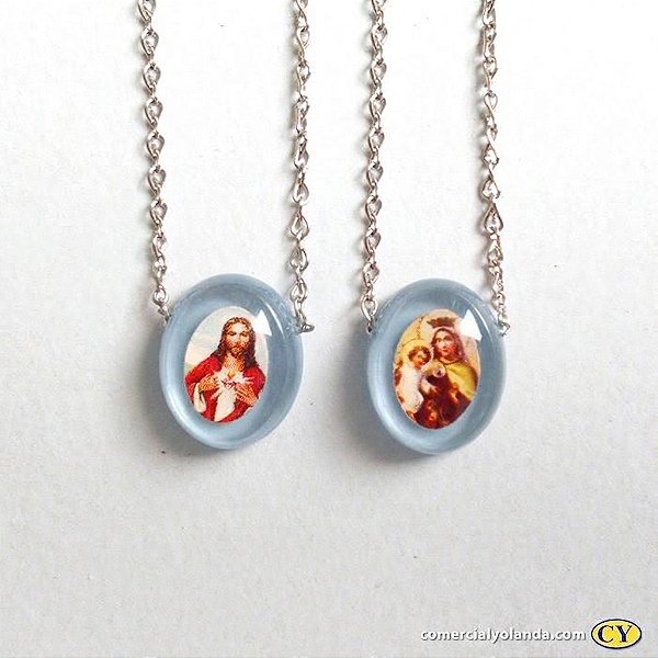 Escapulário Sagrado Coração de Jesus e Nossa Senhora do Carmo - Azul - Pacote com 6 Peças - Cód.: 7306
