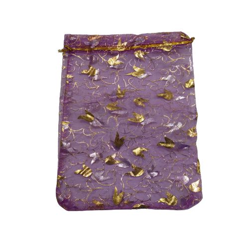 Saquinho de Organza na Cor Lilas com Desenhos de Flores - A Dúzia - Cód.: 494