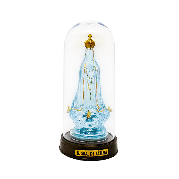 Imagem Nossa Senhora de Fátima em Plástico Transparente com LED e Cúpula e Base Cor Ouro Velho - A Unidade - Ref.: IR.FA.75