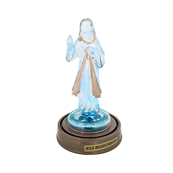 Imagem Jesus Misericordioso Plástico Transparente com LED e Base Cor Ouro Velho - A Unidade - Ref.: 8573