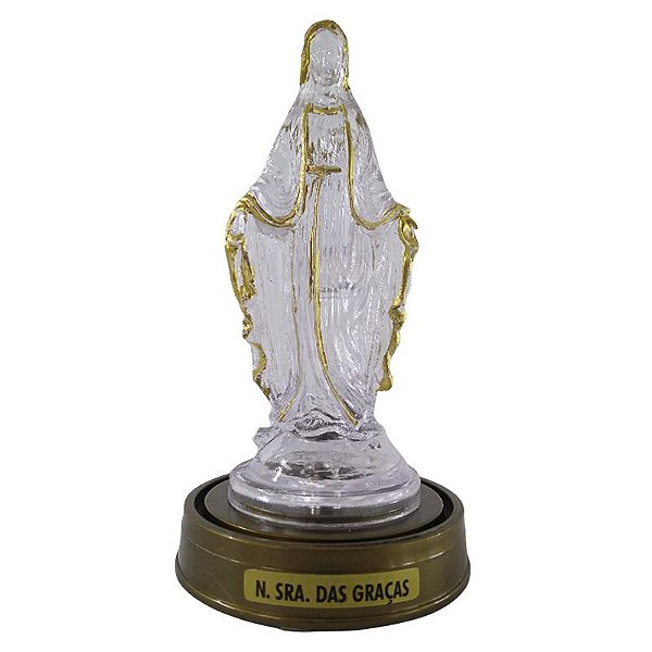 Imagem Nossa Senhora das Graças - Plástico Transparente com LED e Base Cor Ouro Velho - A Peça - Ref.: IB.GR.20