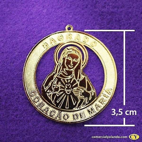 Medalha dourada de Sagrado Coração de Maria - pacote com 3 peças - Cód.: 0652