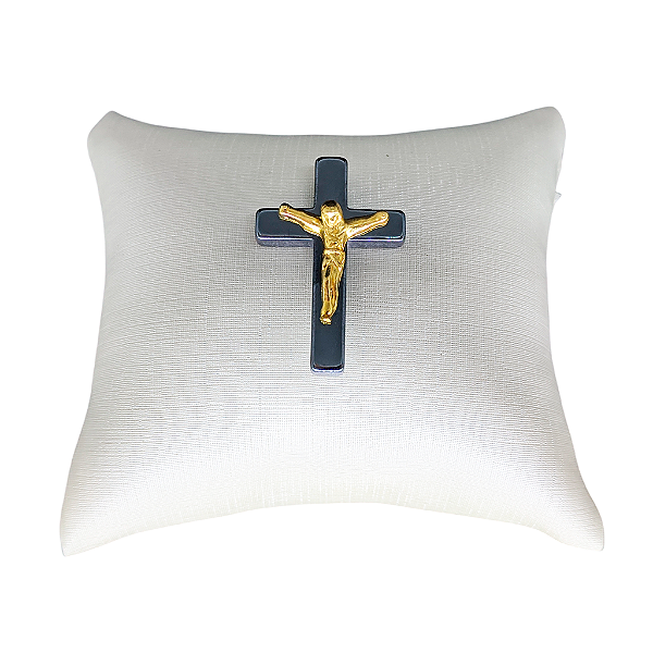 Crucifixo em Hematita com Jesus em Metal Cor Dourado - A Dúzia - Cód.: 514