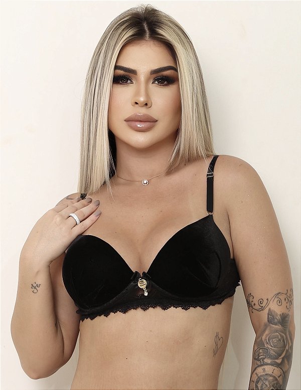 Sutiã de veludo com bojo - Preto