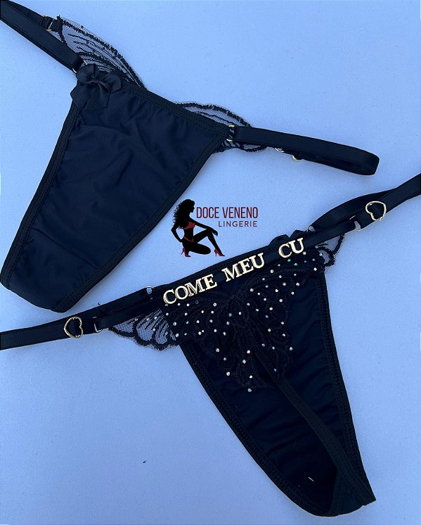Calcinha Personalizada Fio Borboleta - Preta
