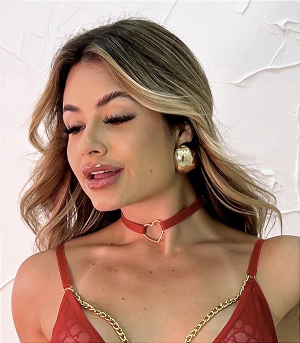 Gargantilha/persex de coração | vermelha