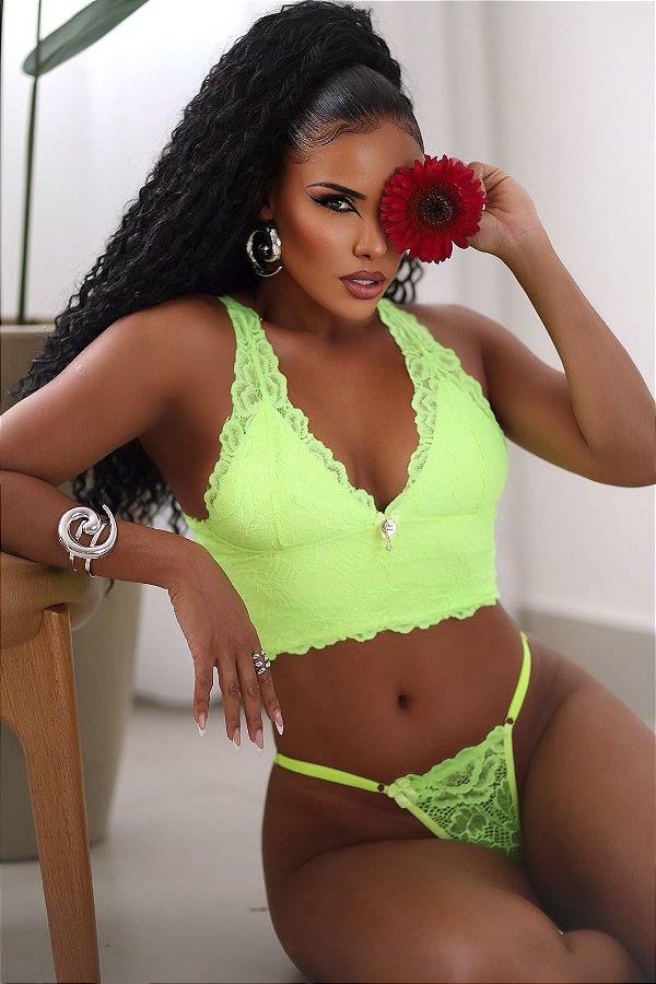 Conjunto Personalizado top Silvania | Amarelo neon G e 50