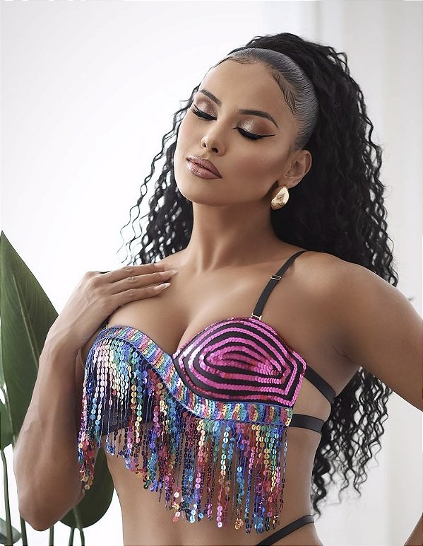 Croped Anitta | Paetê Preto/colorido