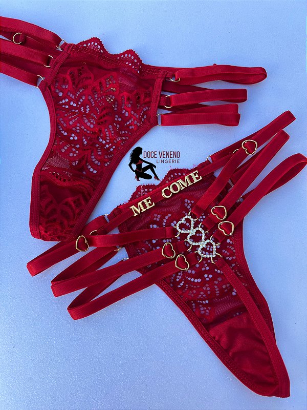 Calcinha Personalizada fio (u) 3 corações | Vermelha