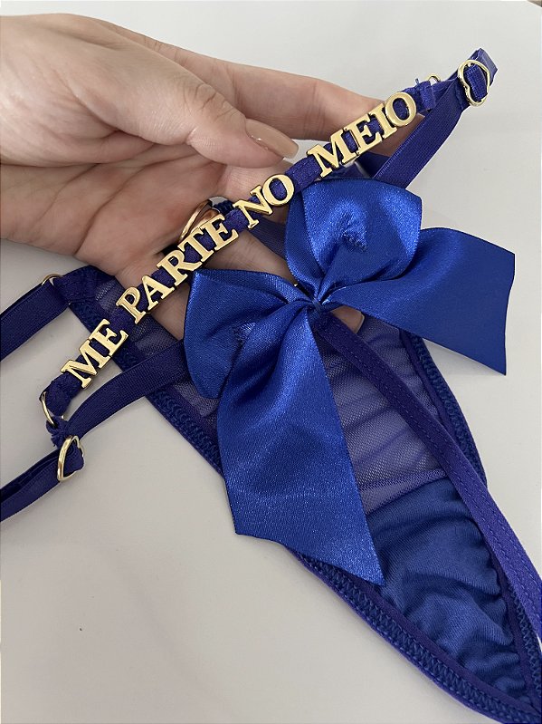 Calcinha Personalizada de tule fio laço | Azul bic