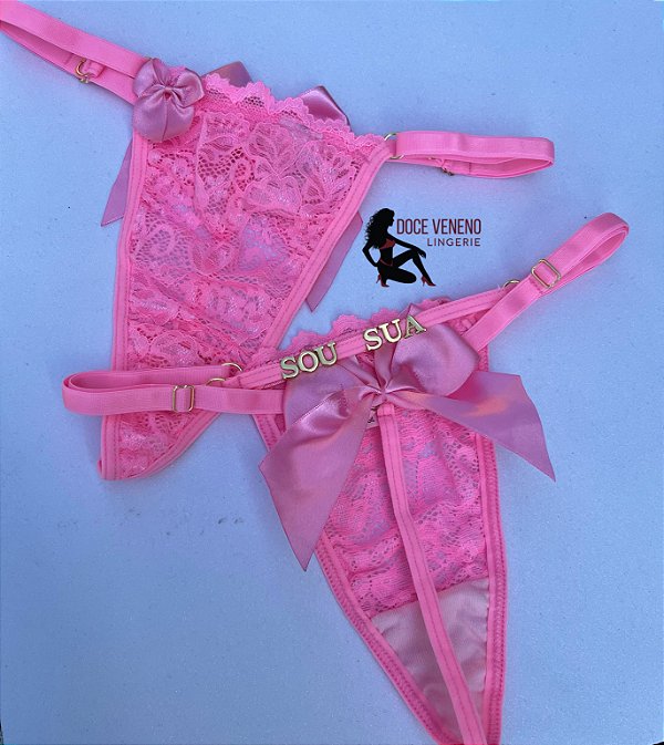 Calcinha personalizada sexy fio| laço - Rosa pantera