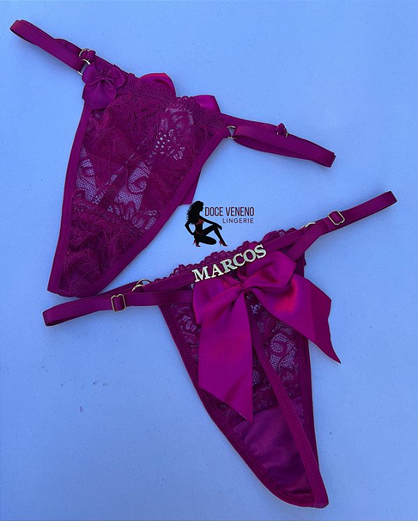 Calcinha personalizada sexy fio| laço - Fúcsia