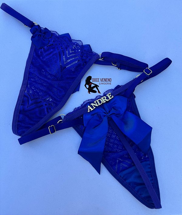 Calcinha personalizada sexy fio| laço - Azul bic