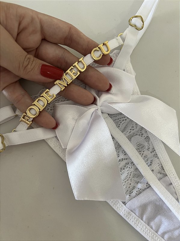 Calcinha personalizada sexy fio| laço - Branca