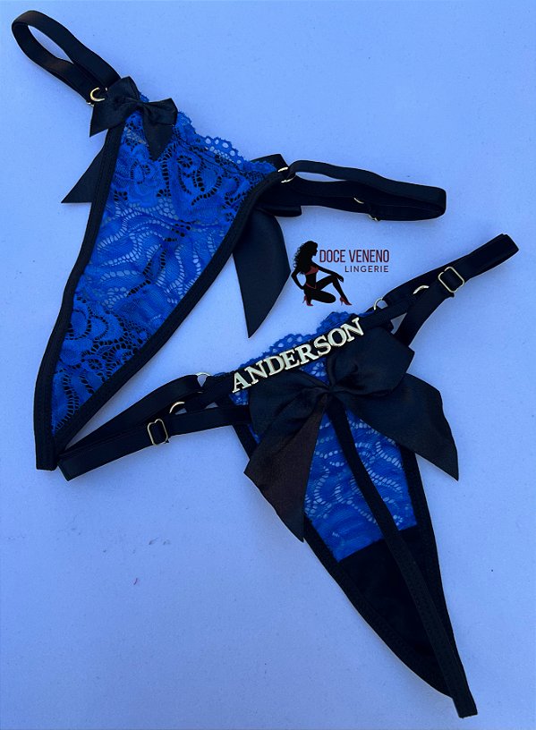 Calcinha personalizada sexy fio| laço - Azul