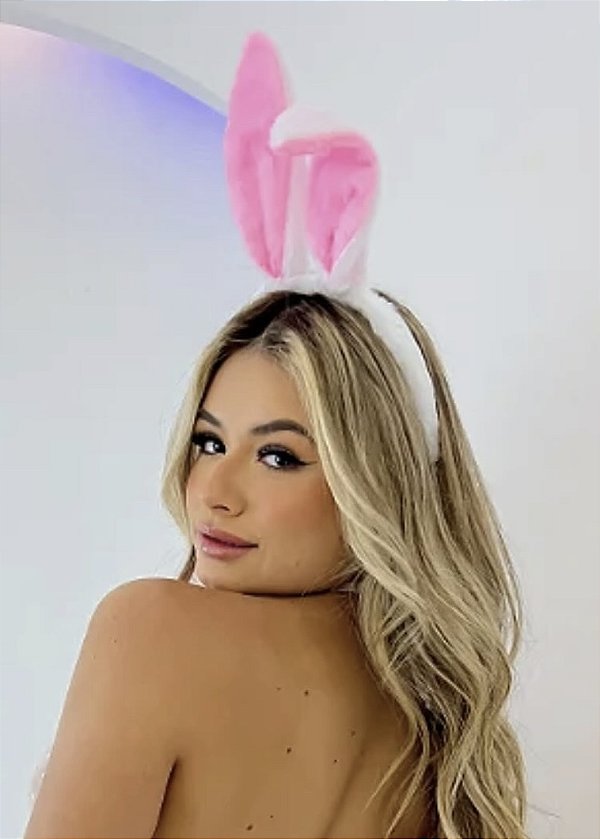 Tiara de coelhinha + gravata + pompom| Branco