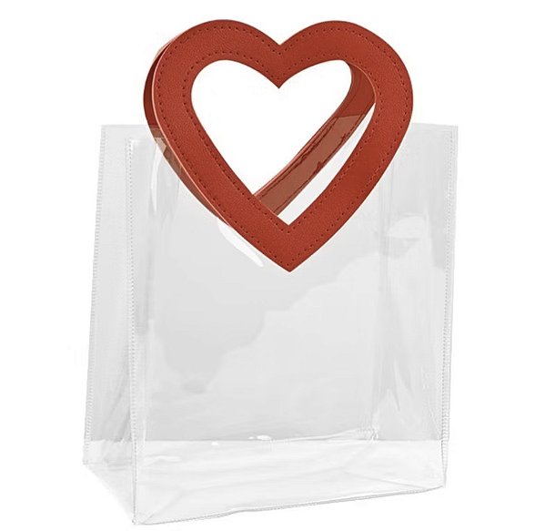 Bolsa transparente com alça de coração