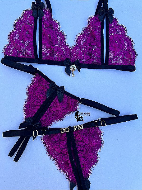 Conjunto Personalizado Sapeka com abertura na calcinha e sutia Roxo