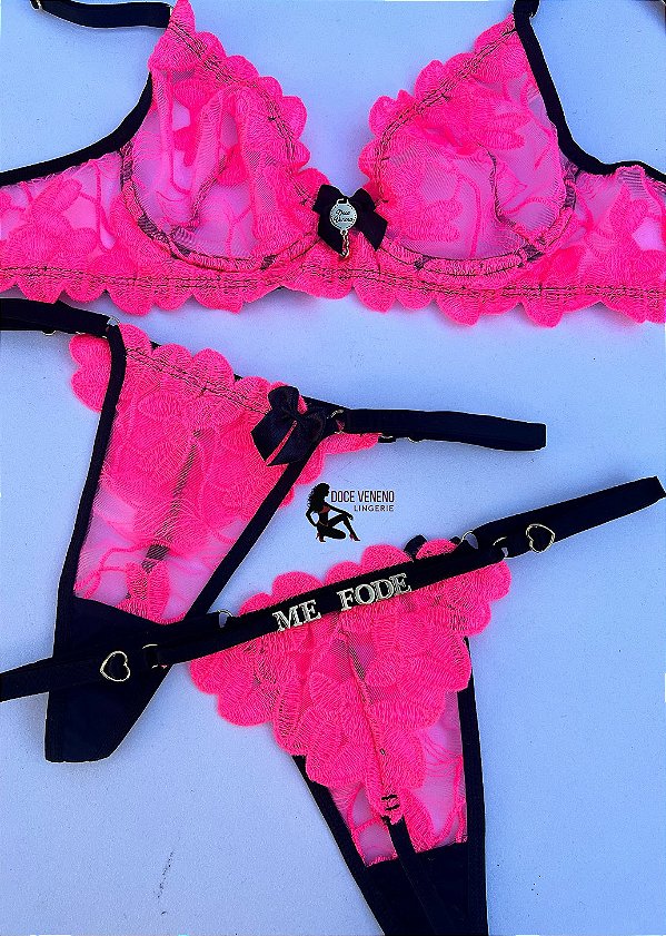 Conjunto Personalizado sem bojo com aro - Rosa neon