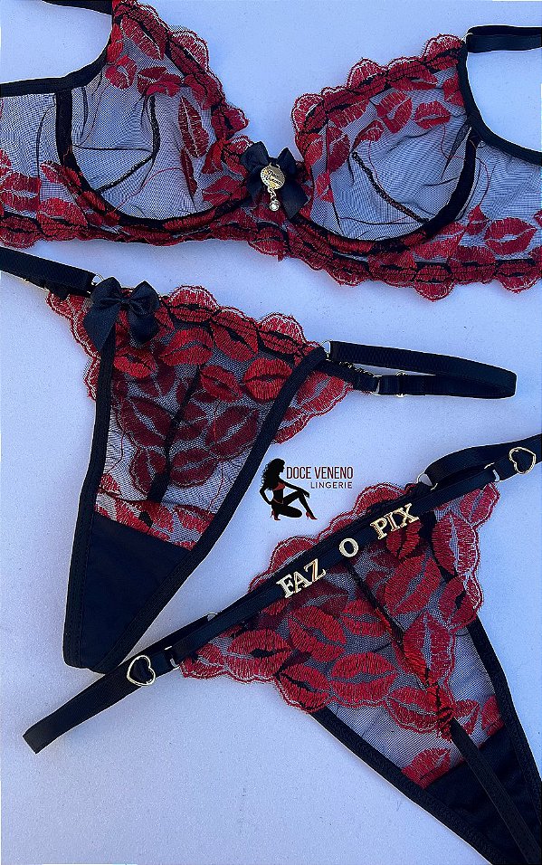 Conjunto Personalizado Jade sem bojo com aro - Preto/boca