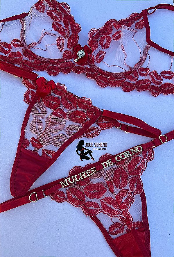 Conjunto Personalizado Jade sem bojo com aro - Vermelho/boca