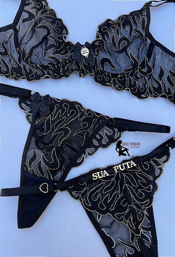 Conjunto Personalizado Jade sem bojo com aro - Preto/fogo