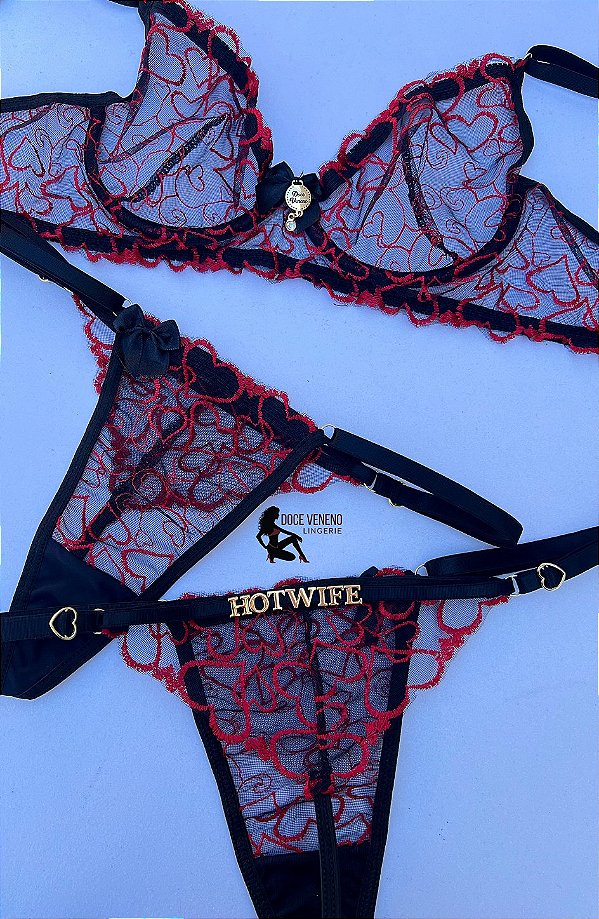 Conjunto Personalizado Jade sem bojo com aro - Preto/coracao