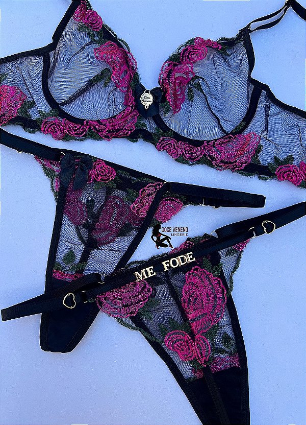 Conjunto Personalizado Jade sem bojo com aro - Preto/pink