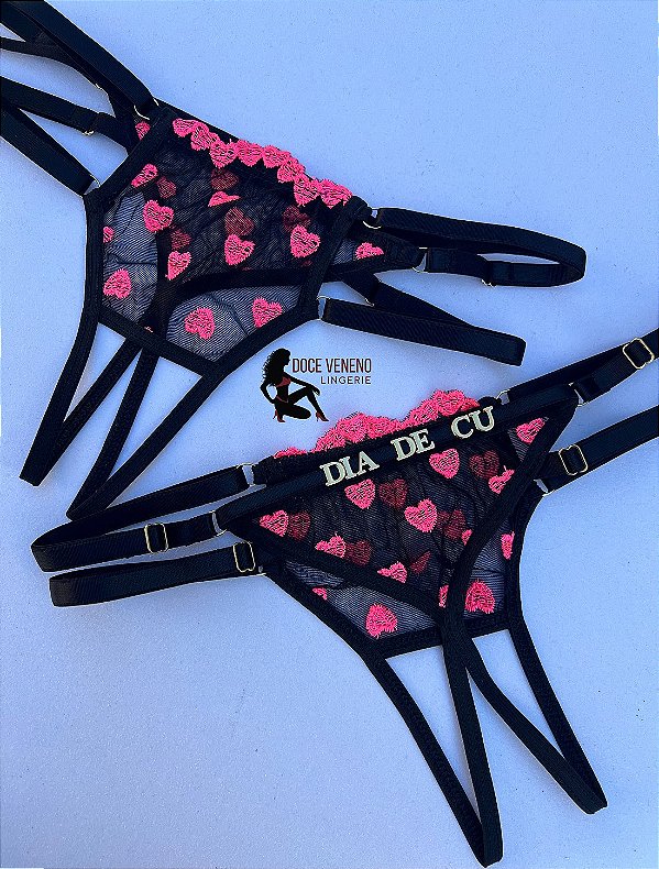 Calcinha Personalizada (u) Secretária | Preta/coração Pink