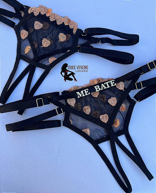 Calcinha Personalizada (u) Secretária | Preta/coração Dourado