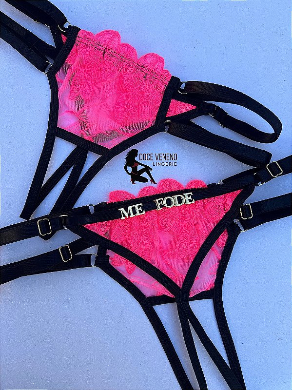 Calcinha Personalizada (u) Secretária | Preta/Rosa neon