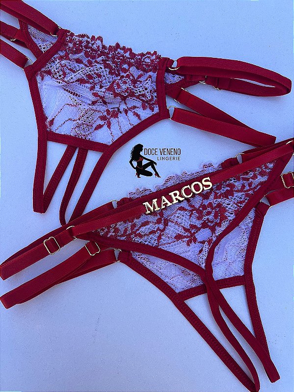 Calcinha Personalizada renda (u) Secretária | Vermelha/branca