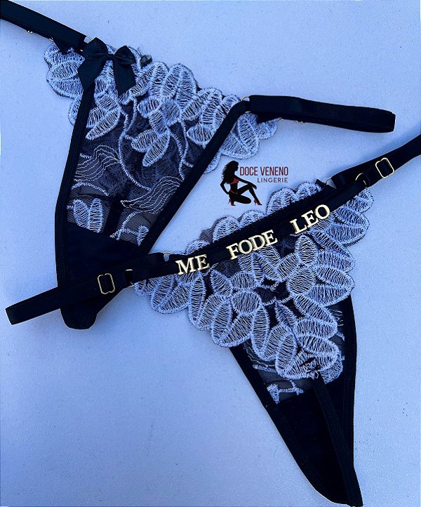 Calcinha personalizada semi fio| triângulo - Preto/branco