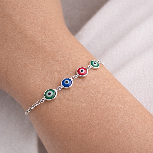 Pulseira Olho Grego Colorida - Prata 925