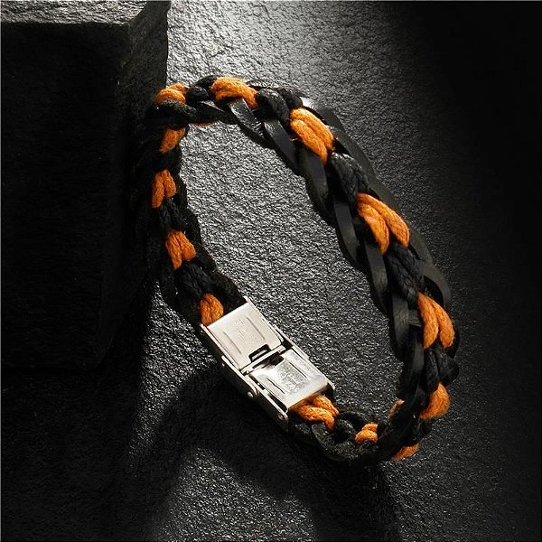 BRACELETE DE COURO EM TIRAS PRETO / MARROM