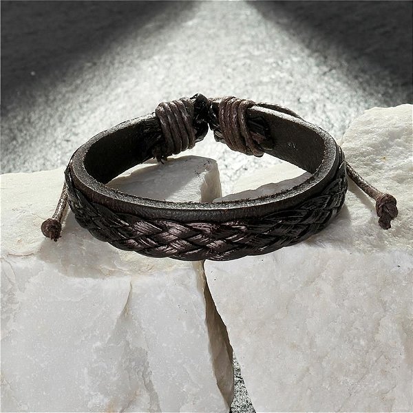 Bracelete Detalhe Trançado - Couro