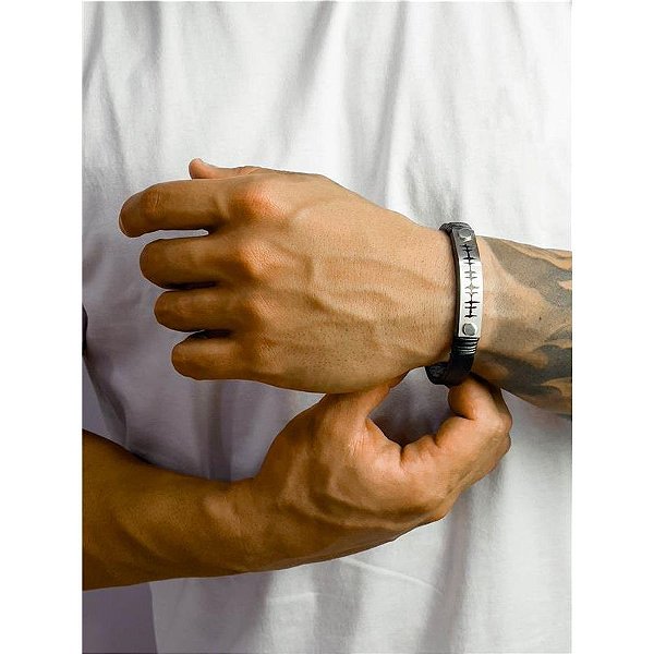 Bracelete Batimento Cardíaco - Aço e Couro
