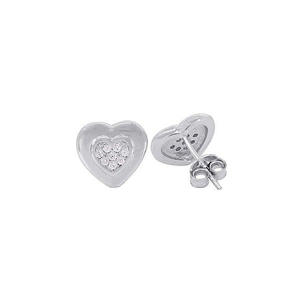 Brinco Coração Cravejado - Prata 925