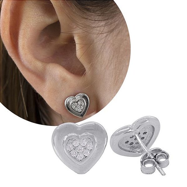 BRINCO PRATA - CORAÇÃO CRAVEJADO ZIRCÔNIA