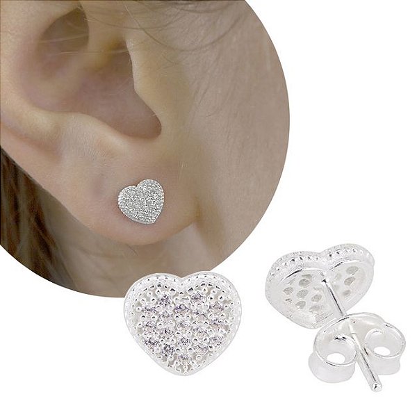 BRINCO PRATA CORAÇÃO CRAVEJADO COM ZIRCÔNIA