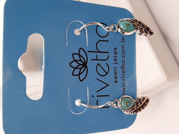 BRINCO DE PRATA GANCHO TURQUESA E MARCASSITA