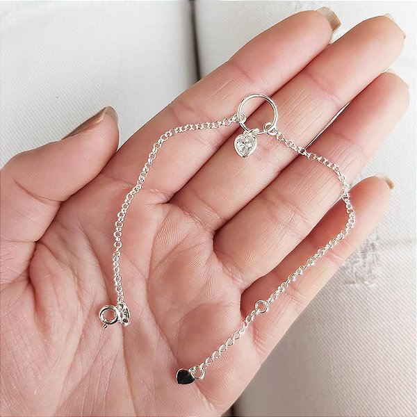 PULSEIRA DE PRATA COM PONTO DE LUZ CORAÇÃO