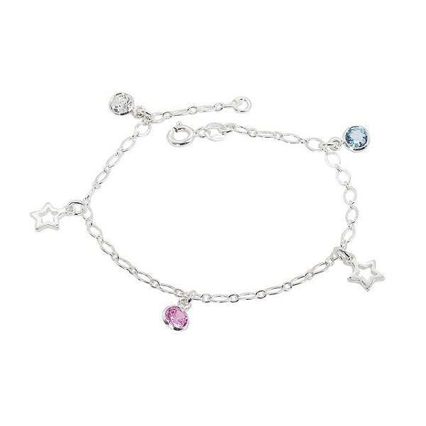 PULSEIRA DE PRATA PONTO DE LUZ E ESTRELA COLORIDA