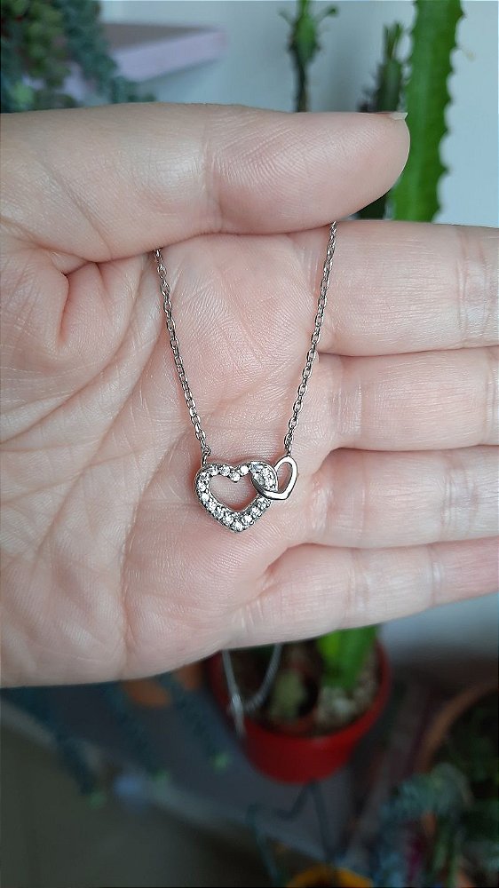 COLAR DE PRATA CORAÇÃO COM ZIRCÔNIA